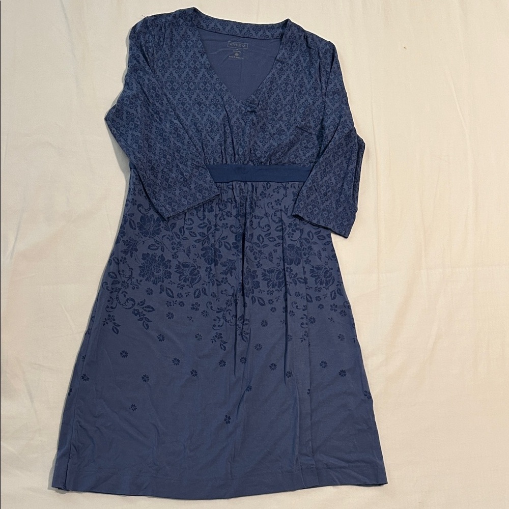 Athleta Blue Faux Wrap 3/4 Sleeve modal Dress